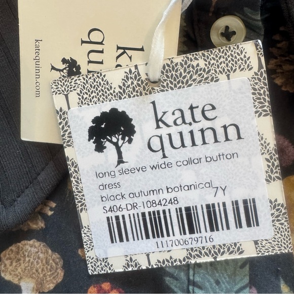 Kate Quinn Long sleeve wide collar button dress | black autumn botanical - Picture 5 of 6